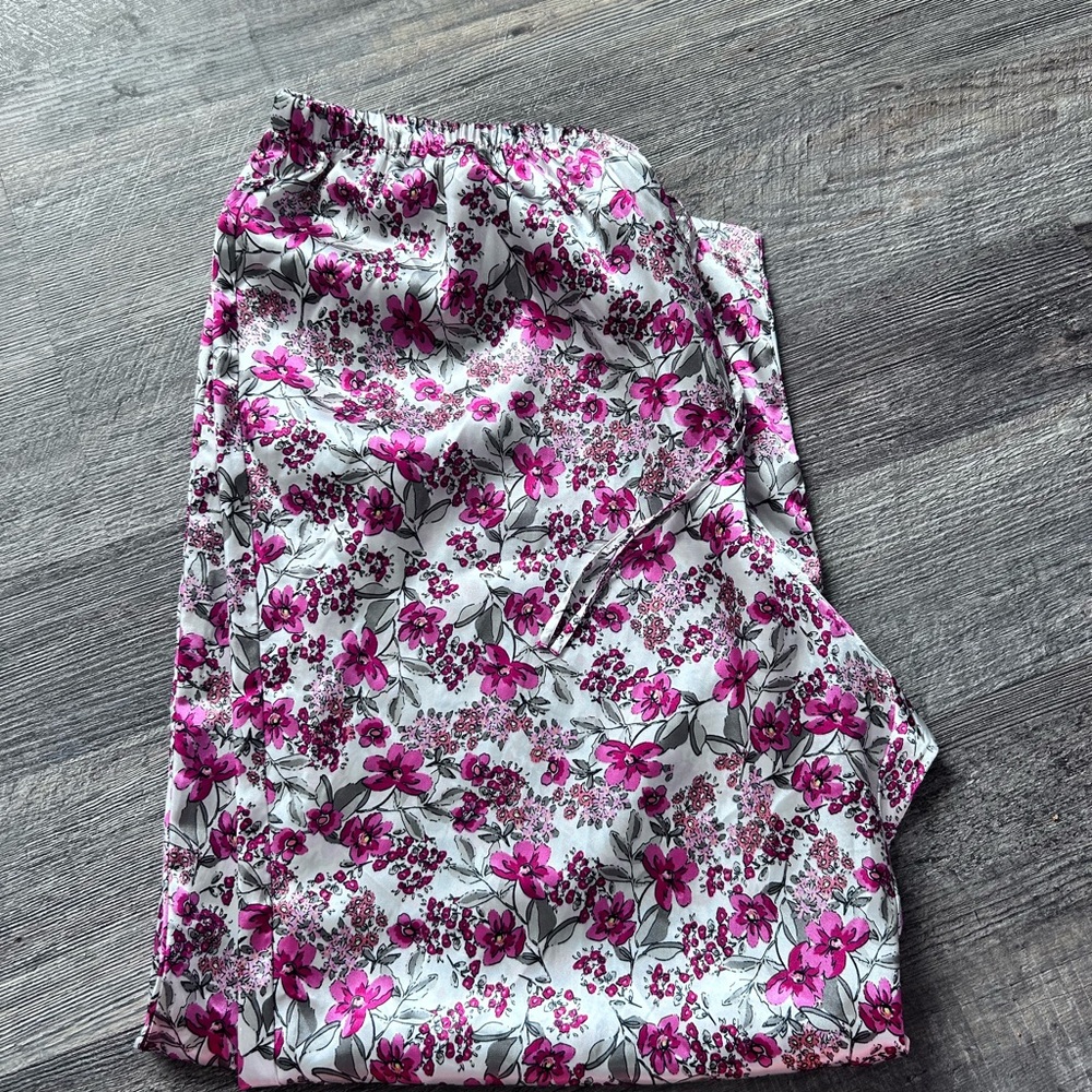 Adonna White and Pink Floral Pajama Pants